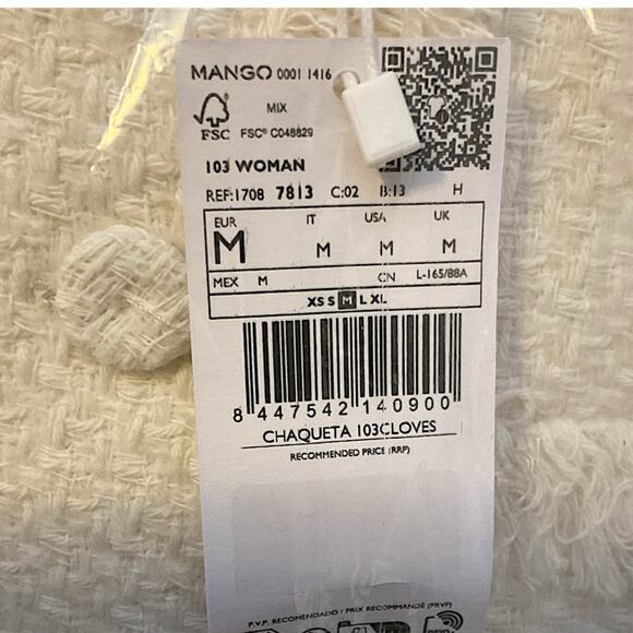 MANGO Pocket Cream Boucle' Fringe Tweed jacket Women's Blazer M (4) REF17087813 - Picture 14 of 16